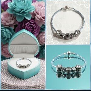 Blue Cord Snake Chain Bracelet & S925 Charm Bundle -8.3